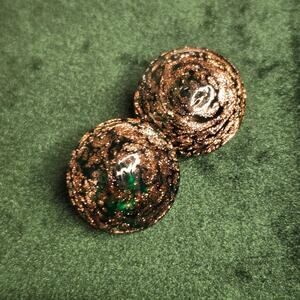 Vintage Murano Art Glass Clip-On Earrings - Copper Infused 1940s Domed Earrings